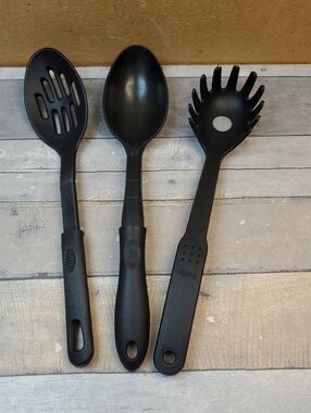 Slotted Spoon, Serving Spoon, Pasta Server  Black Nylon Kitchen Utensil Set of 3